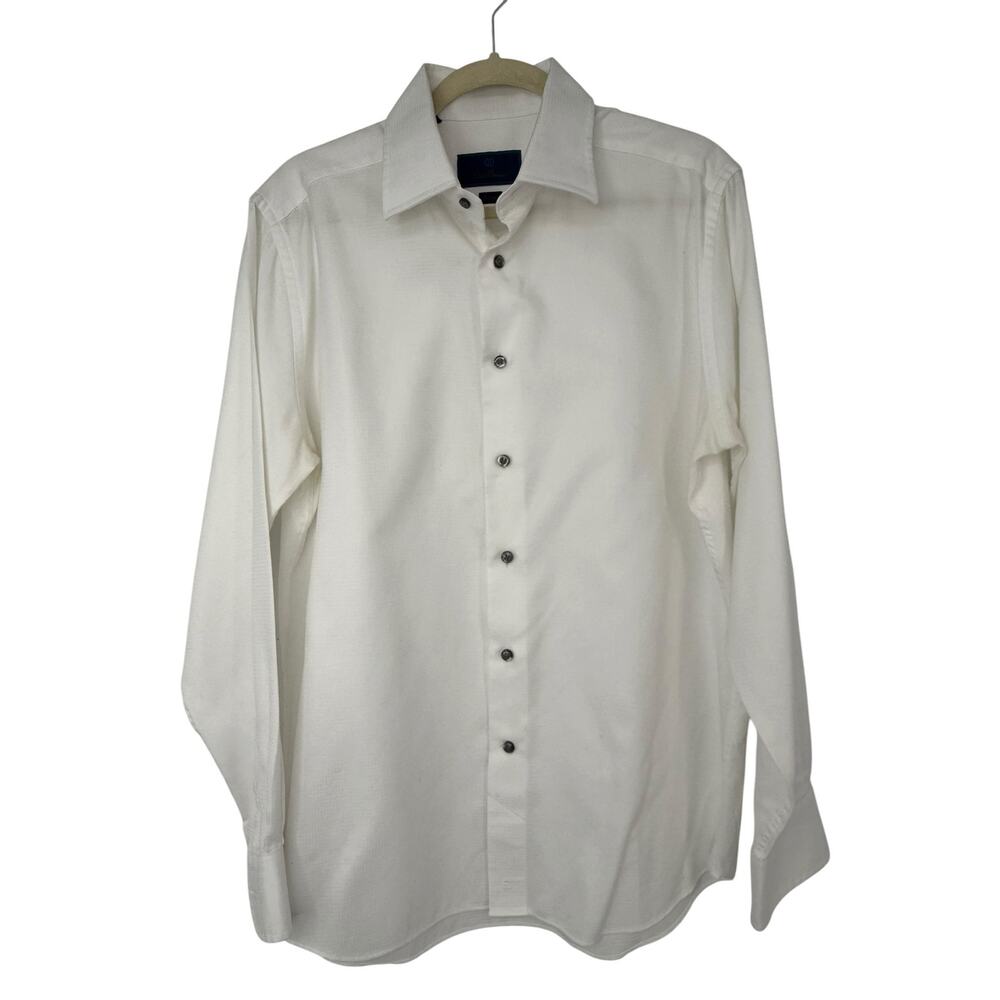David Donahue Trim Fit White Textured Dress Shirt Men 16.5 Long Sleeve
